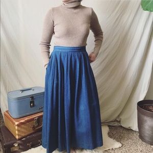 Vintage Denim Maxi Skirt with Pockets